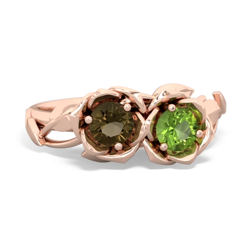 Smoky Quartz Genuine Smoky Quartz with Genuine Peridot Rose Garden ring Ring
