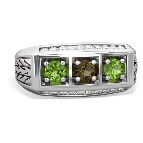 smoky quartz-peridot three stone ring