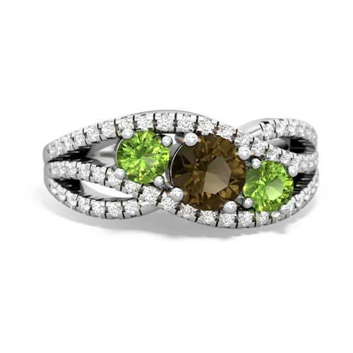 smoky quartz-peridot three stone pave ring