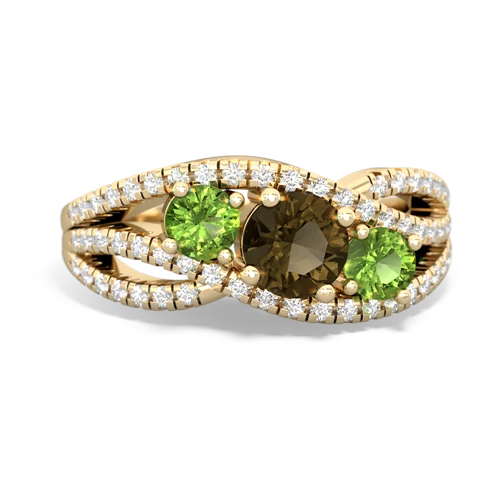 smoky quartz-peridot three stone pave ring