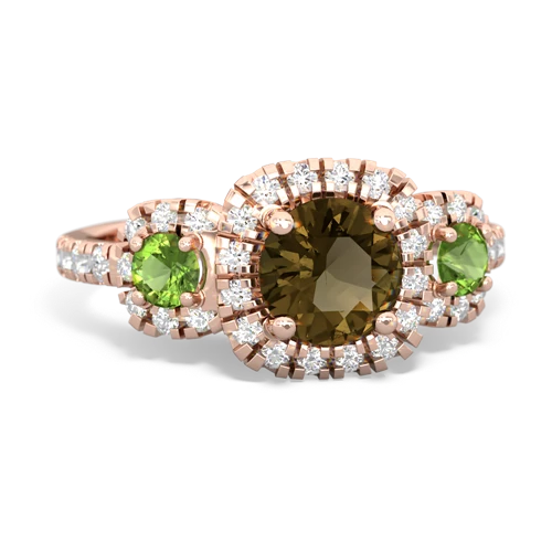 Smoky Quartz Genuine Smoky Quartz with Genuine Peridot and Genuine Opal Regal Halo ring Ring