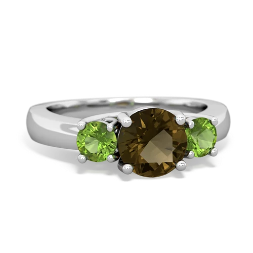 Smoky Quartz Genuine Smoky Quartz with Genuine Peridot and Genuine Citrine Three Stone Trellis ring Ring