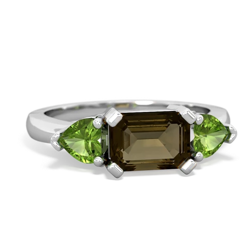 Smoky Quartz Genuine Smoky Quartz with Genuine Peridot and Genuine Opal Three Stone ring Ring