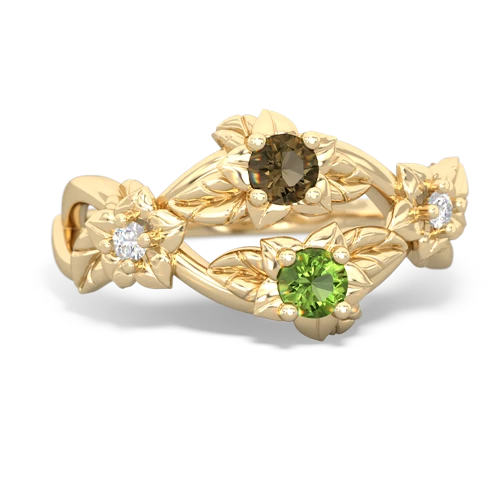 Smoky Quartz Genuine Smoky Quartz with Genuine Peridot Sparkling Bouquet ring Ring