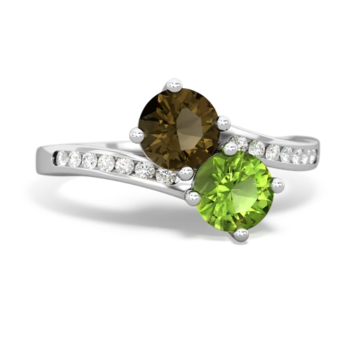 smoky quartz-peridot two stone channel ring