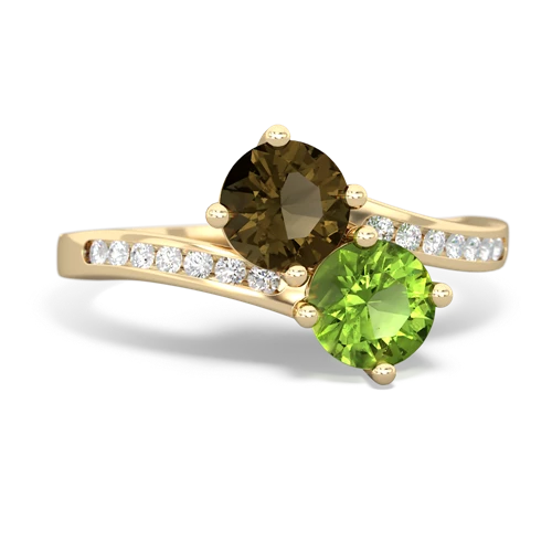 smoky quartz-peridot two stone channel ring