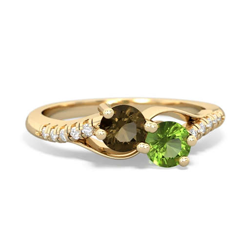 Smoky Quartz Genuine Smoky Quartz with Genuine Peridot Two Stone Infinity ring Ring