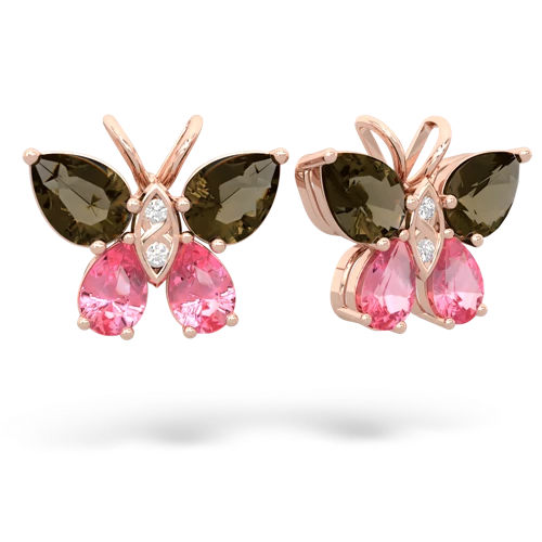 smoky quartz-pink sapphire butterfly earrings