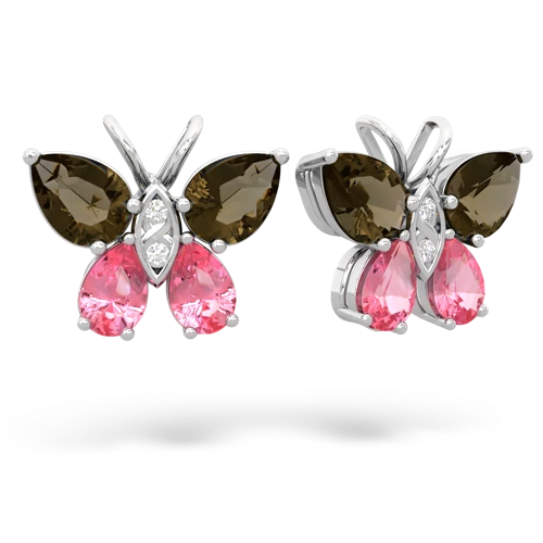 smoky quartz-pink sapphire butterfly earrings