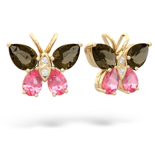 smoky quartz-pink sapphire butterfly earrings