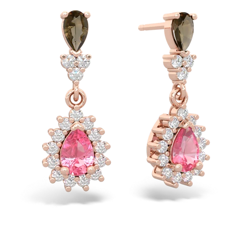 smoky quartz-pink sapphire dangle earrings