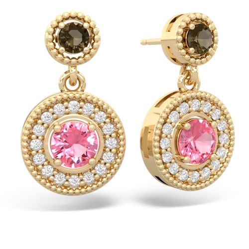 smoky quartz-pink sapphire halo earrings
