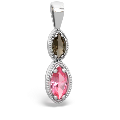 smoky quartz-pink sapphire antique milgrain pendant