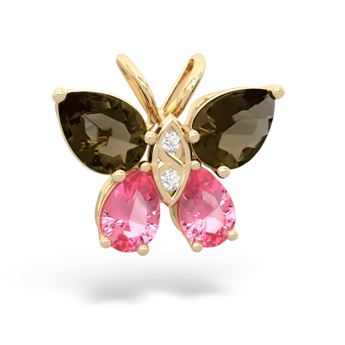 smoky quartz-pink sapphire butterfly pendant