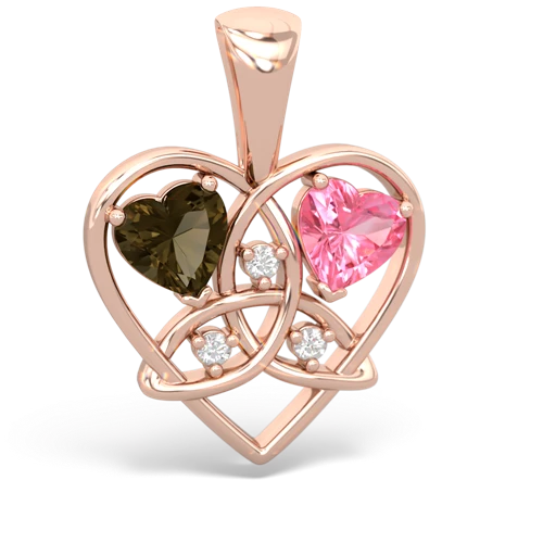 smoky quartz-pink sapphire celtic heart pendant