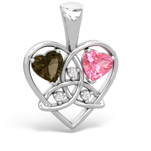 smoky quartz-pink sapphire celtic heart pendant