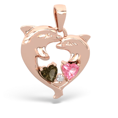 smoky quartz-pink sapphire dolphins pendant