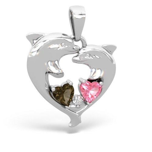 smoky quartz-pink sapphire dolphins pendant