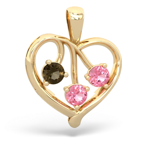 smoky quartz-pink sapphire love heart pendant