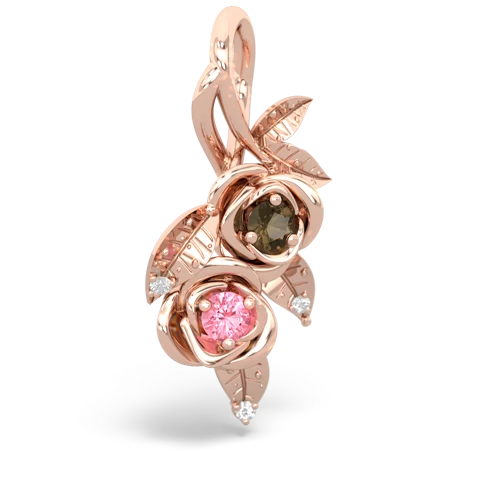 smoky quartz-pink sapphire rose vine pendant