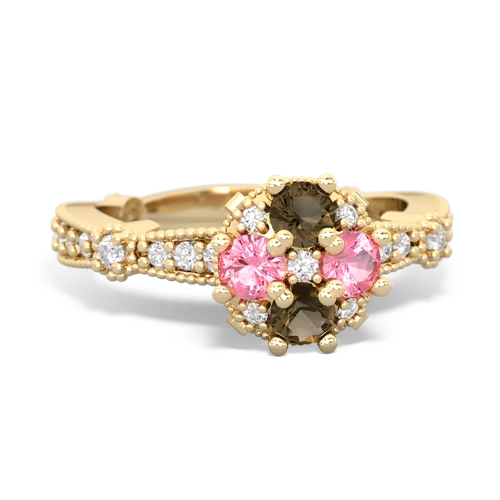 smoky quartz-pink sapphire art deco engagement ring