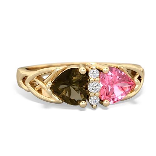 smoky quartz-pink sapphire celtic ring