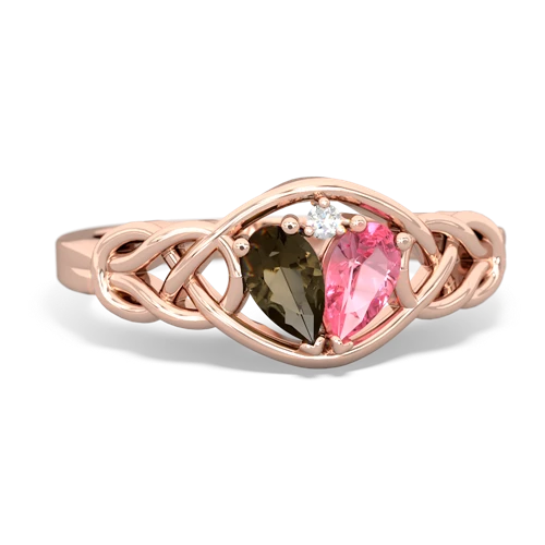 smoky quartz-pink sapphire celtic knot ring