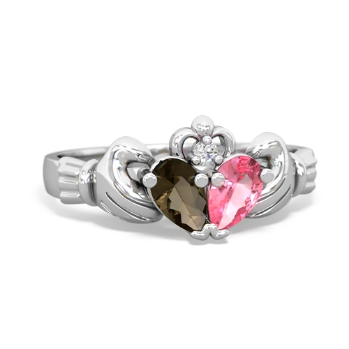 smoky quartz-pink sapphire claddagh ring