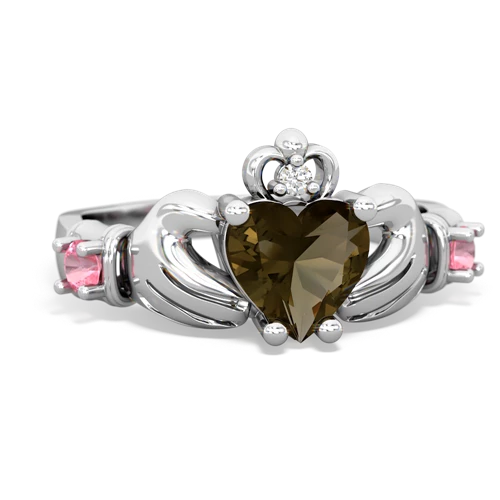 smoky quartz-pink sapphire claddagh ring