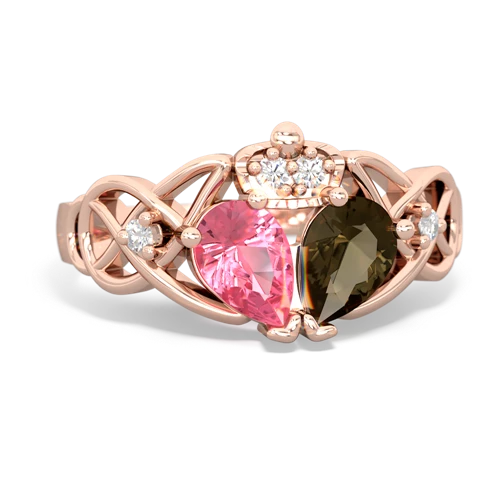 smoky quartz-pink sapphire claddagh ring