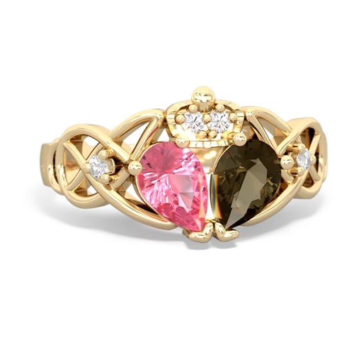 smoky quartz-pink sapphire claddagh ring