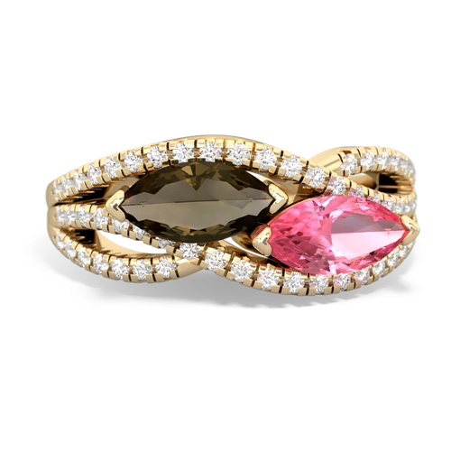 smoky quartz-pink sapphire double heart ring
