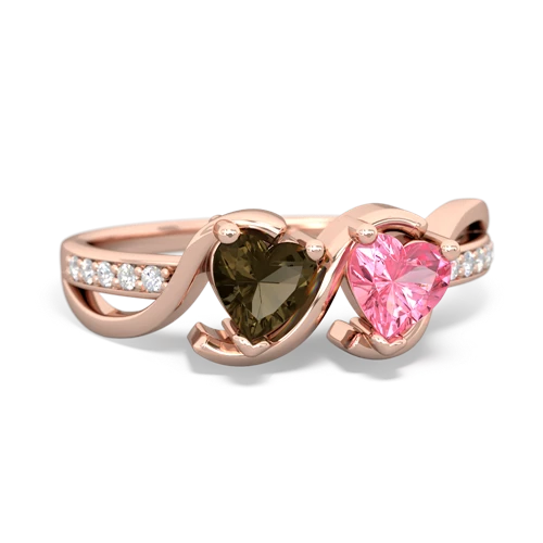 smoky quartz-pink sapphire double heart ring