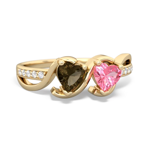 smoky quartz-pink sapphire double heart ring