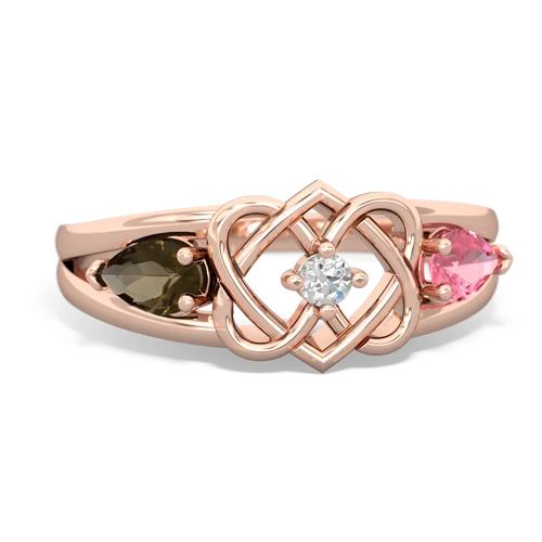 smoky quartz-pink sapphire double heart ring