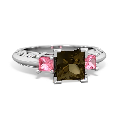 Smoky Quartz Genuine Smoky Quartz with Lab Created Pink Sapphire and Genuine Tanzanite Art Deco ring Ring