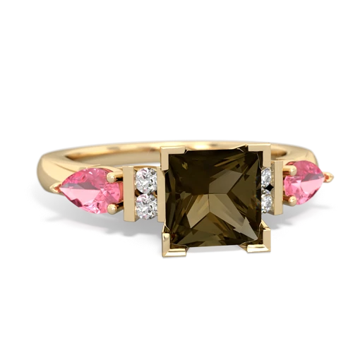 Smoky Quartz Genuine Smoky Quartz with Lab Created Pink Sapphire and Lab Created Emerald Engagement ring Ring