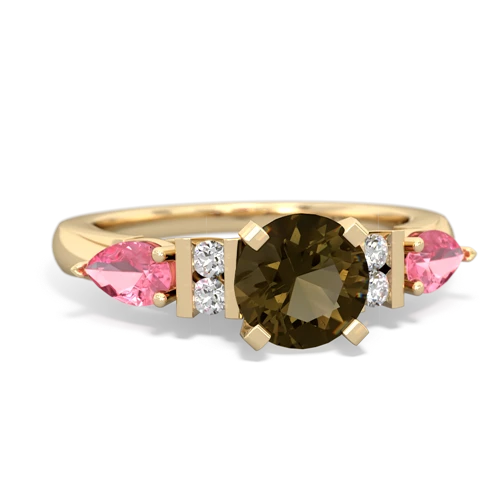 Smoky Quartz Genuine Smoky Quartz with Lab Created Pink Sapphire and Genuine Tanzanite Engagement ring Ring