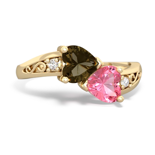 smoky quartz-pink sapphire filligree ring