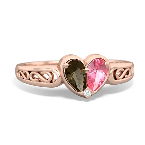 smoky quartz-pink sapphire filligree ring