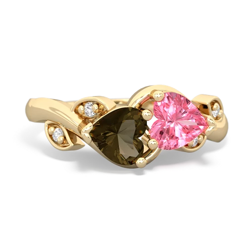 smoky quartz-pink sapphire floral keepsake ring