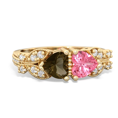 smoky quartz-pink sapphire keepsake butterfly ring