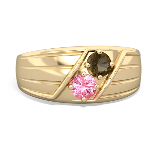 smoky quartz-pink sapphire mens ring