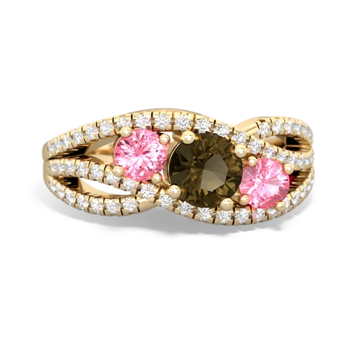 smoky quartz-pink sapphire three stone pave ring