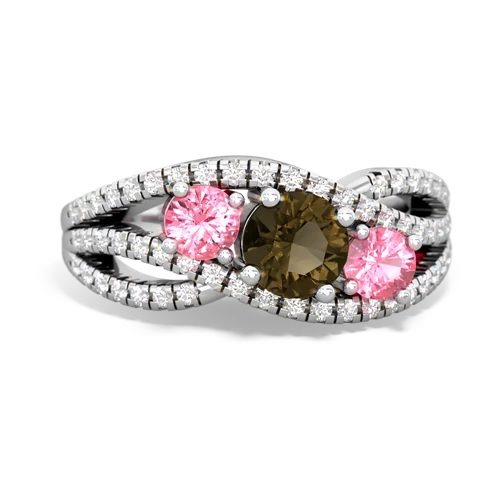 smoky quartz-pink sapphire three stone pave ring