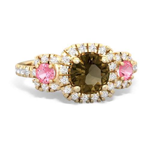smoky quartz-pink sapphire three stone regal ring