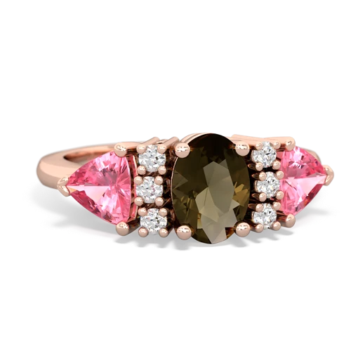 Smoky Quartz Genuine Smoky Quartz with Lab Created Pink Sapphire and Lab Created Emerald Antique Style Three Stone ring Ring