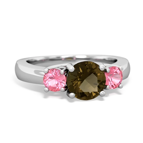 Smoky Quartz Genuine Smoky Quartz with Lab Created Pink Sapphire and Genuine Pink Tourmaline Three Stone Trellis ring Ring