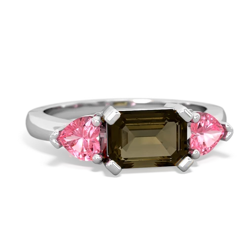 Smoky Quartz Genuine Smoky Quartz with Lab Created Pink Sapphire and Lab Created Sapphire Three Stone ring Ring