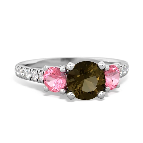 Smoky Quartz Genuine Smoky Quartz with Lab Created Pink Sapphire and Genuine Tanzanite Pave Trellis ring Ring